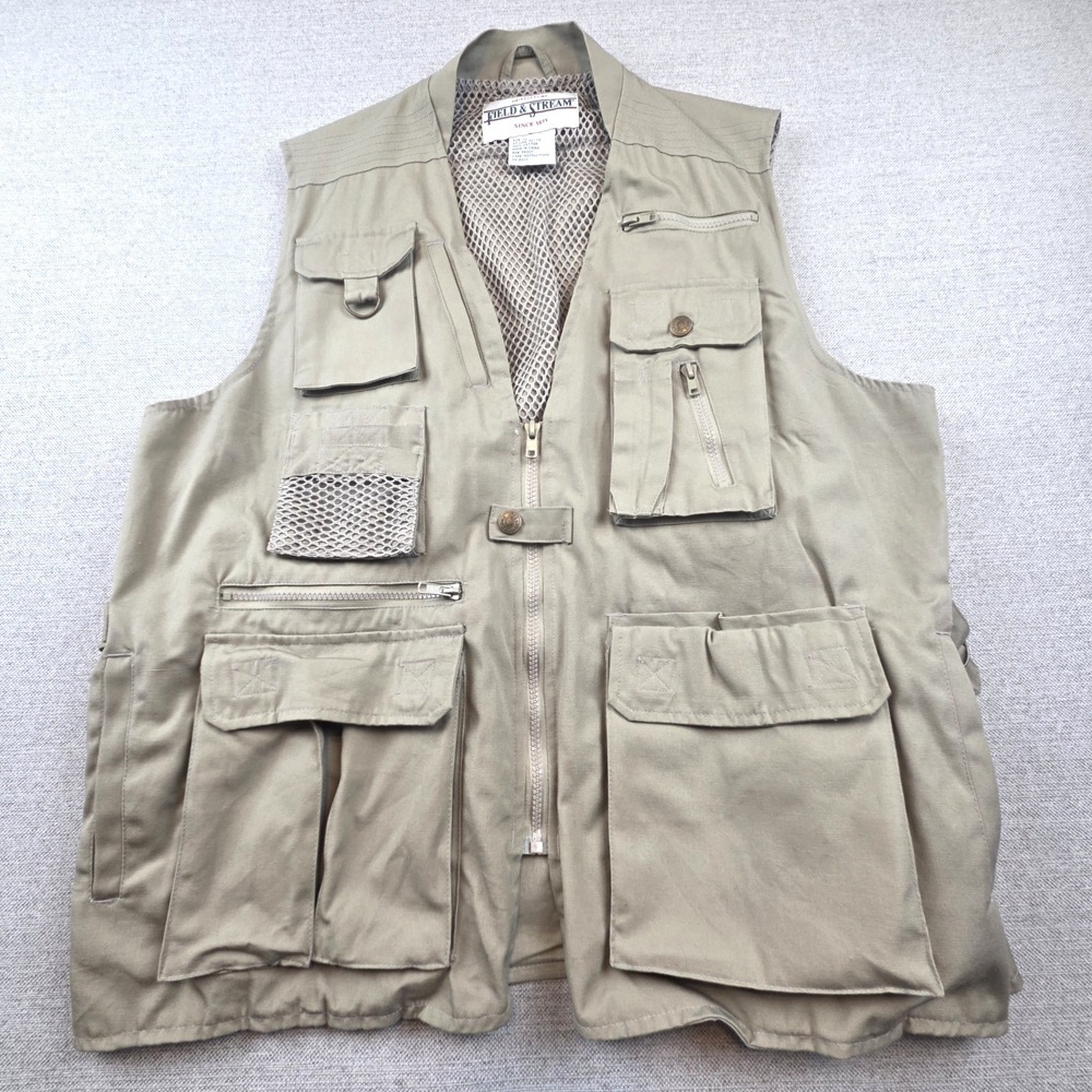 Field & Stream Vented Khaki Fishing Vest Men's XL Extra Pockets